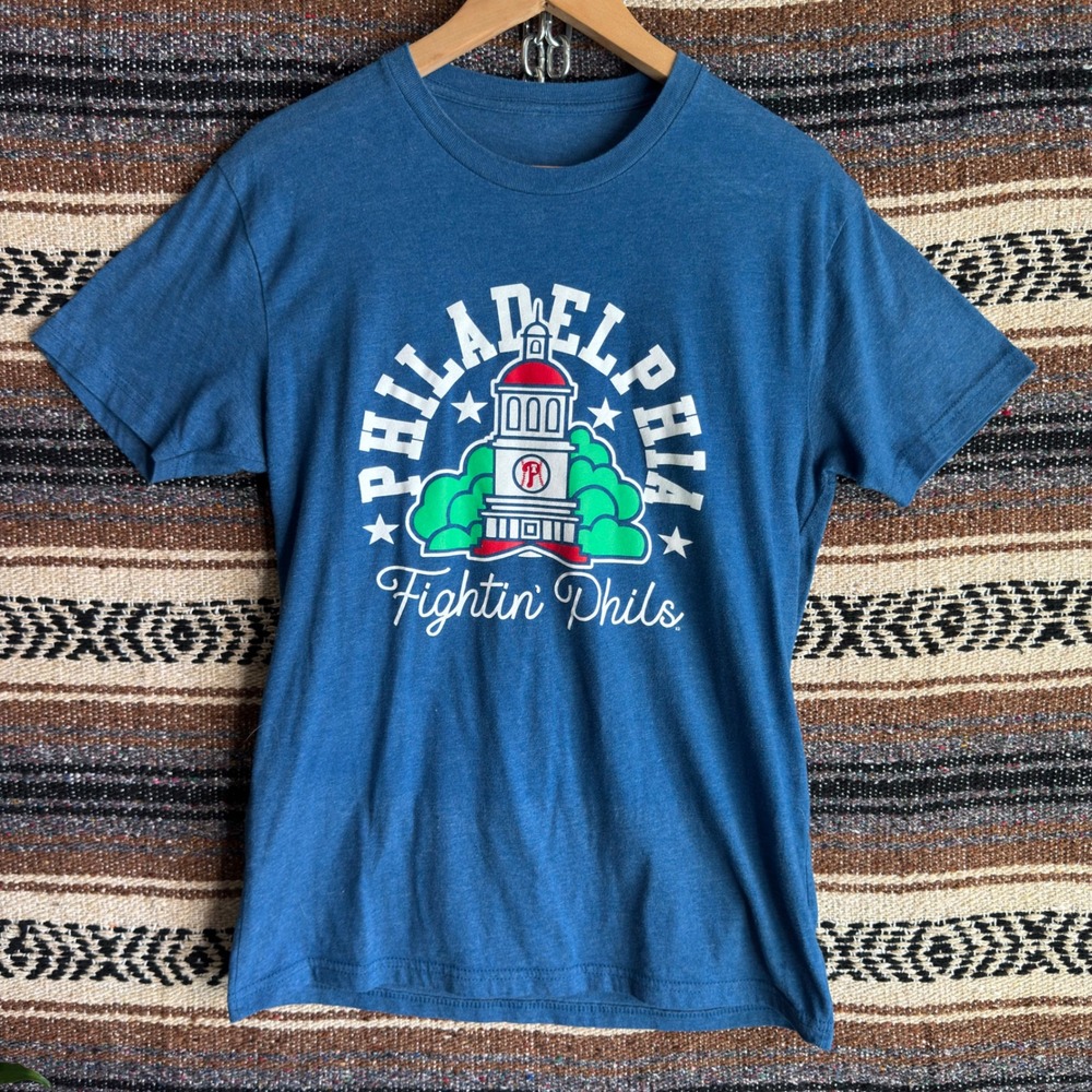 Philadelphia Phillies Fightin Phils Shirt Womens S Blue MLB Baseball Graph